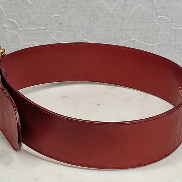 Paloma Picasso Red Leather Gold Chain Buckle Belt Made in Italy Vintage 31x2 Paloma Picasso Belt - Etsy main image 4